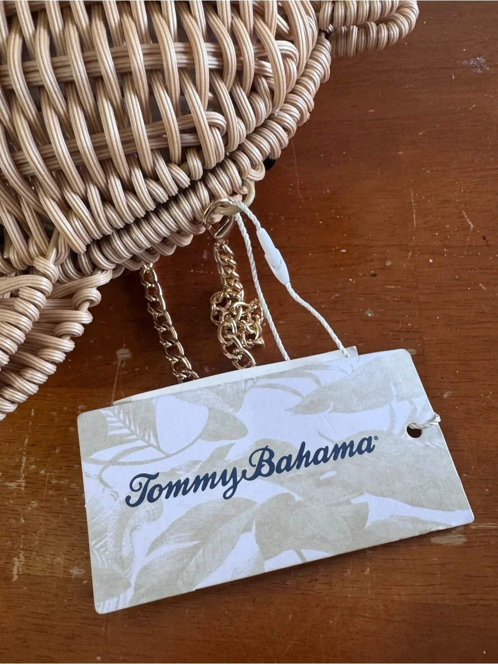 Tommy Bahama Woven Fish Shoulder Bag in Natural Tan with Gold tone Chain